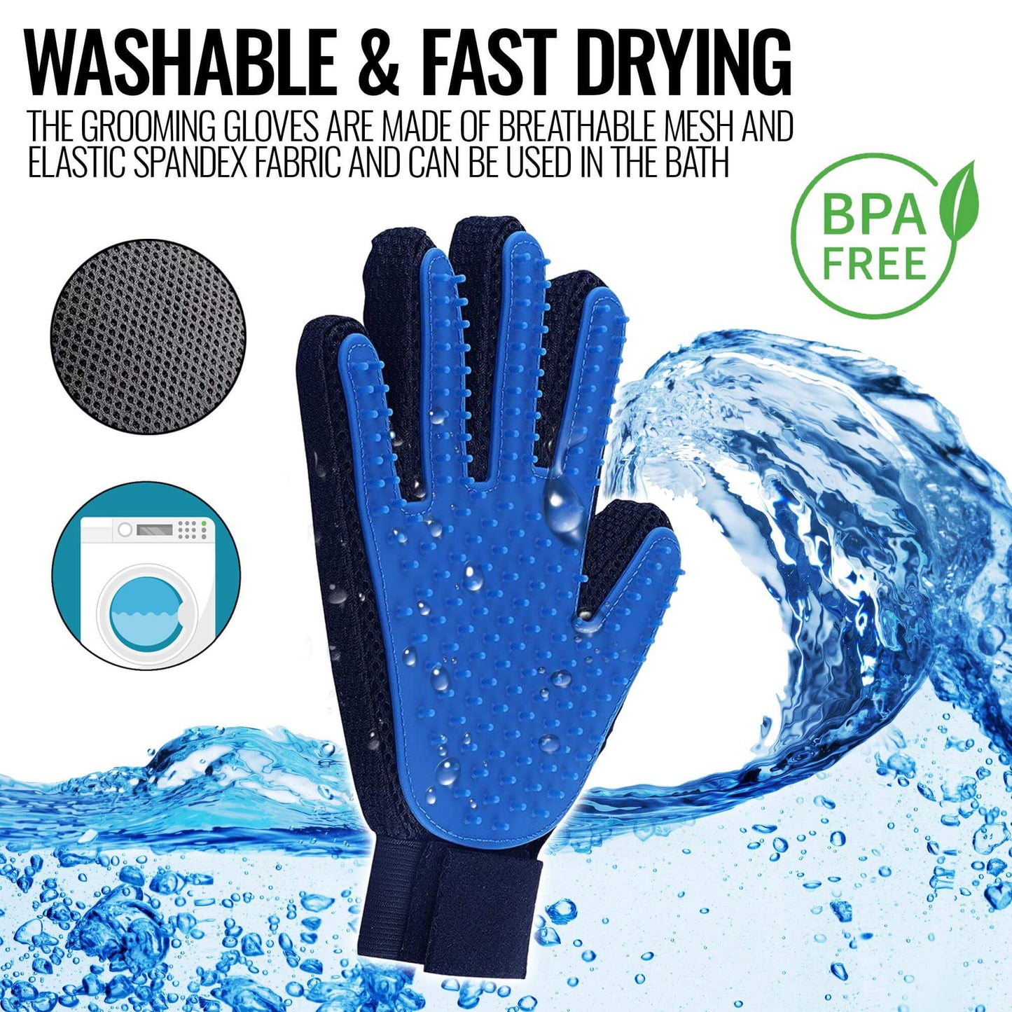 Pet Grooming Gloves Dog Brush Mitts Deshedding Hair Removal Massage by Periwinkle Eros | Buy at Pawport