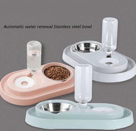 Stainless Steel Pet Bowls with Automatic Water Bottle by Tan Cress | Buy at Pawport