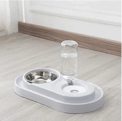 Stainless Steel Pet Bowls with Automatic Water Bottle by Tan Cress | Buy at Pawport