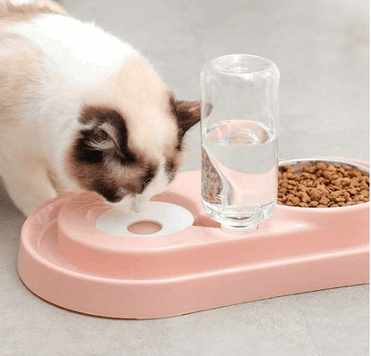 Stainless Steel Pet Bowls with Automatic Water Bottle by Tan Cress | Buy at Pawport